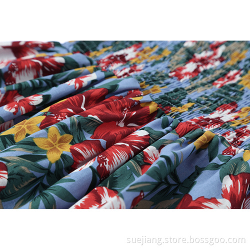 Summer Vintage Cotton Floral Printed Lantern Sleeve Woman